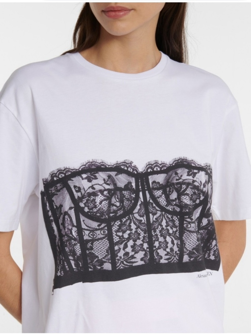 ALEXANDER MCQUEEN Lace Corset Graphic Print Tshirt Size 42/6 EUC